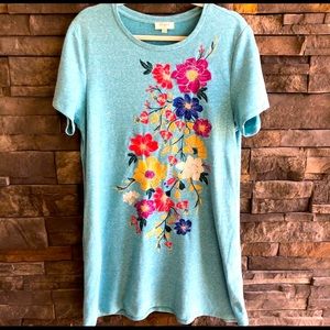 Umgee Embroidered Tee Shirt Dress, Size L